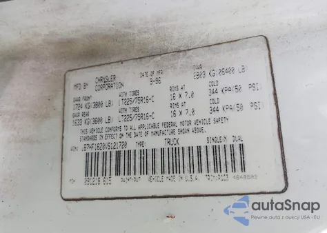 1997 Dodge Ram 1500 Lt из США, поврежденный, VIN 1B7HF16Z0VS121720